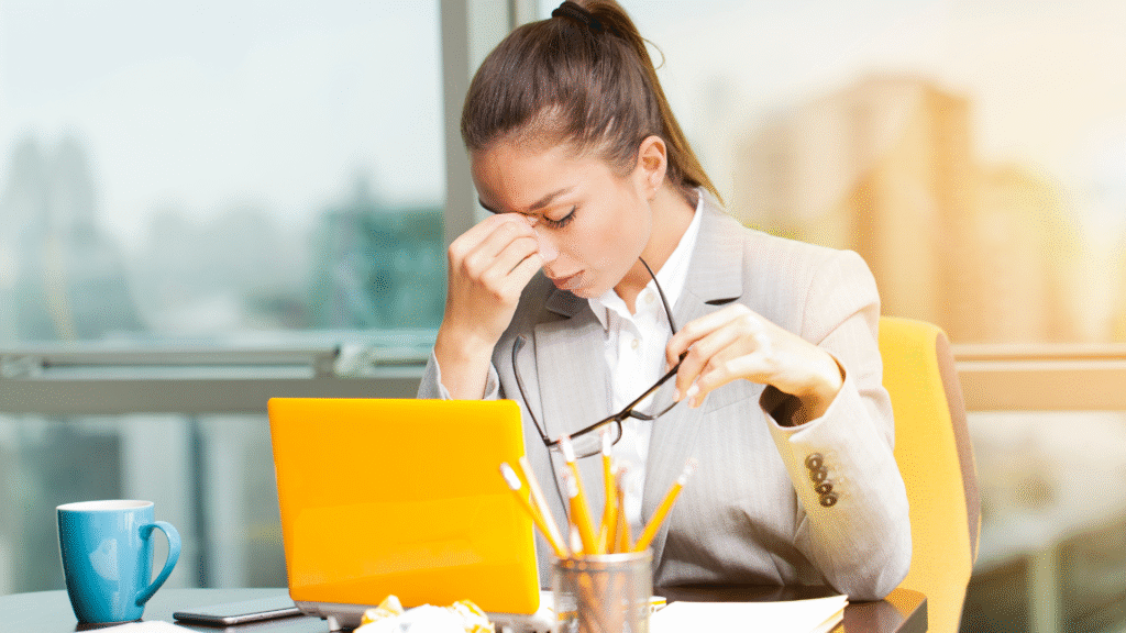 Woman in distress in the workplace