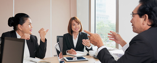 A team meeting with a group of professional leaders