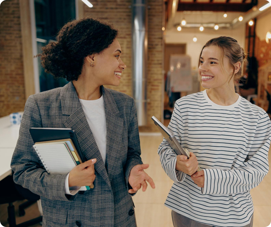 Two women having a chat in the office